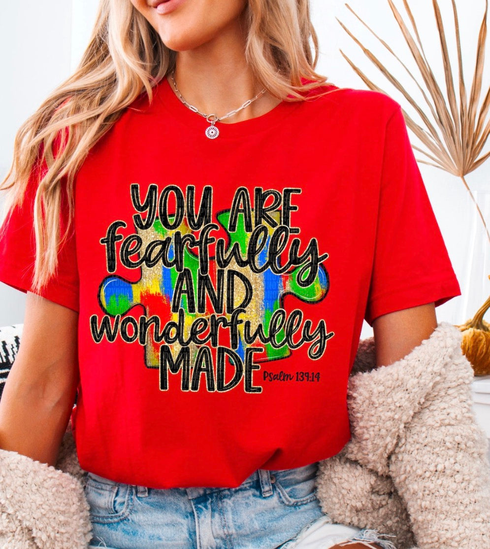 Fearfully and Wonderfully Made Shirt – Autism Awareness Christian Tee – Psalm 139:14 Shirt