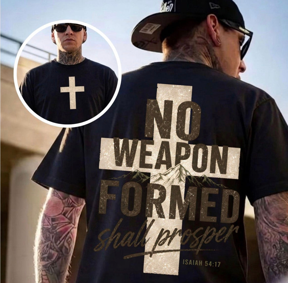 No Weapon Formed Tee | Faith-Based Men’s Graphic Tee | Front & Back Design