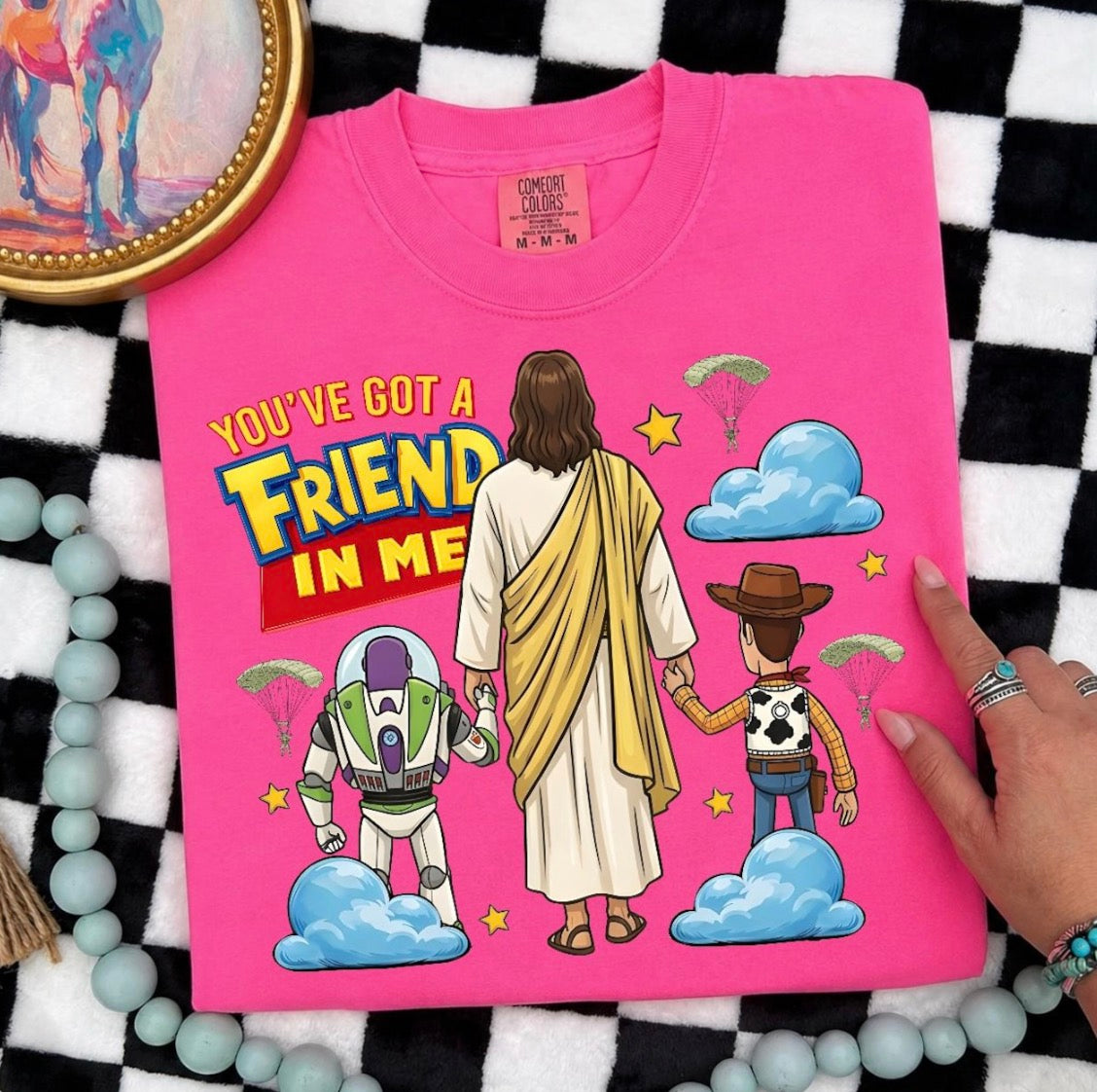 Christian Toy Story Inspired Youth Comfort Colors T-Shirt | You’ve Got a Friend in Me Jesus Shirt | Kids Christian Graphic Tee | Faith Based Youth Tee