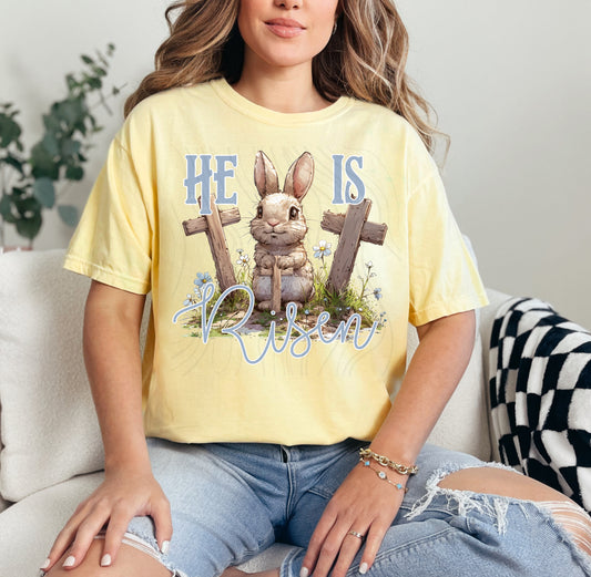 He Is Risen Easter Bunny & Crosses Tee Pre-Order