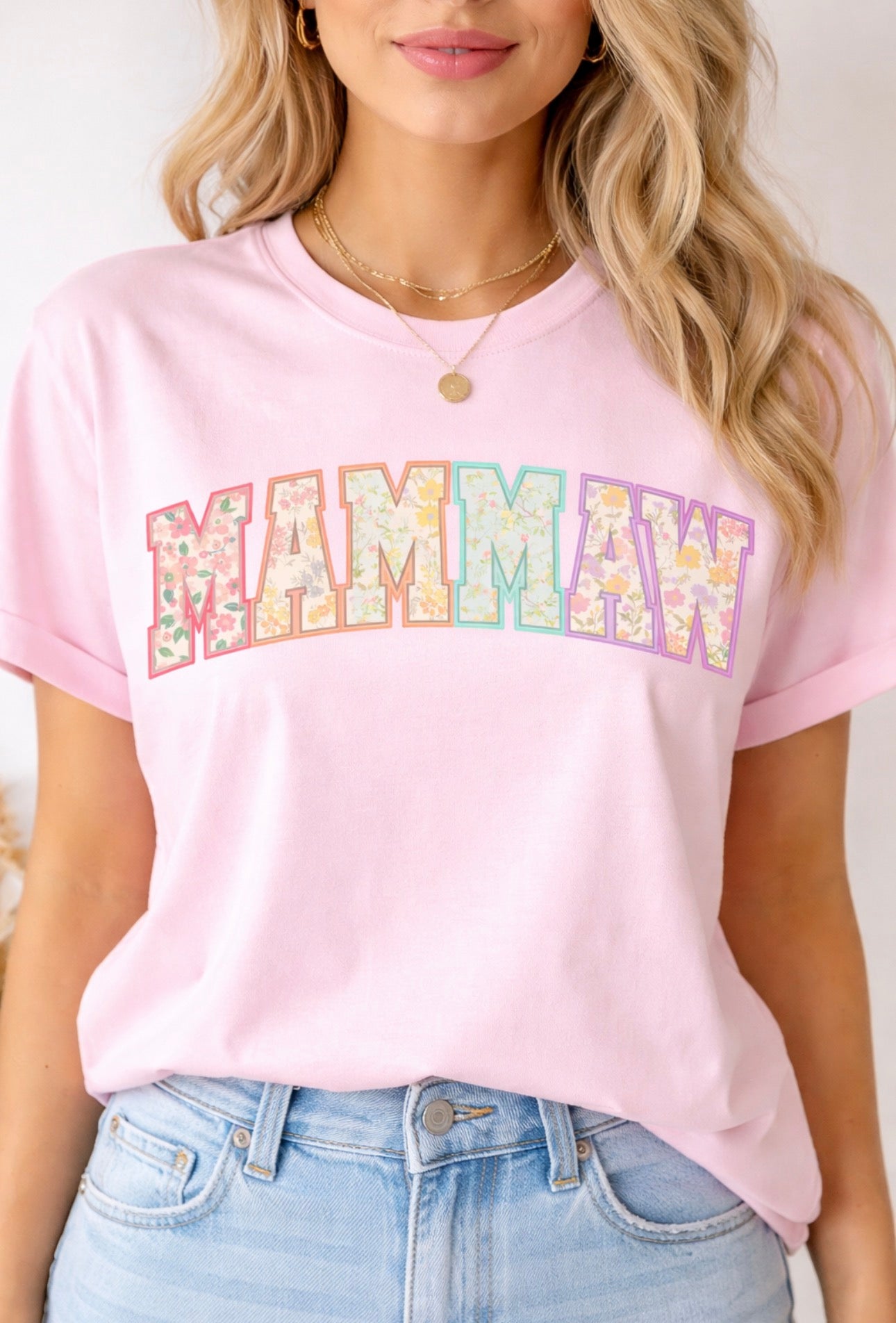 MAMMAW Floral Graphic Tee – Pastel Vintage Style Shirt | Comfort Colors & Gildan Options