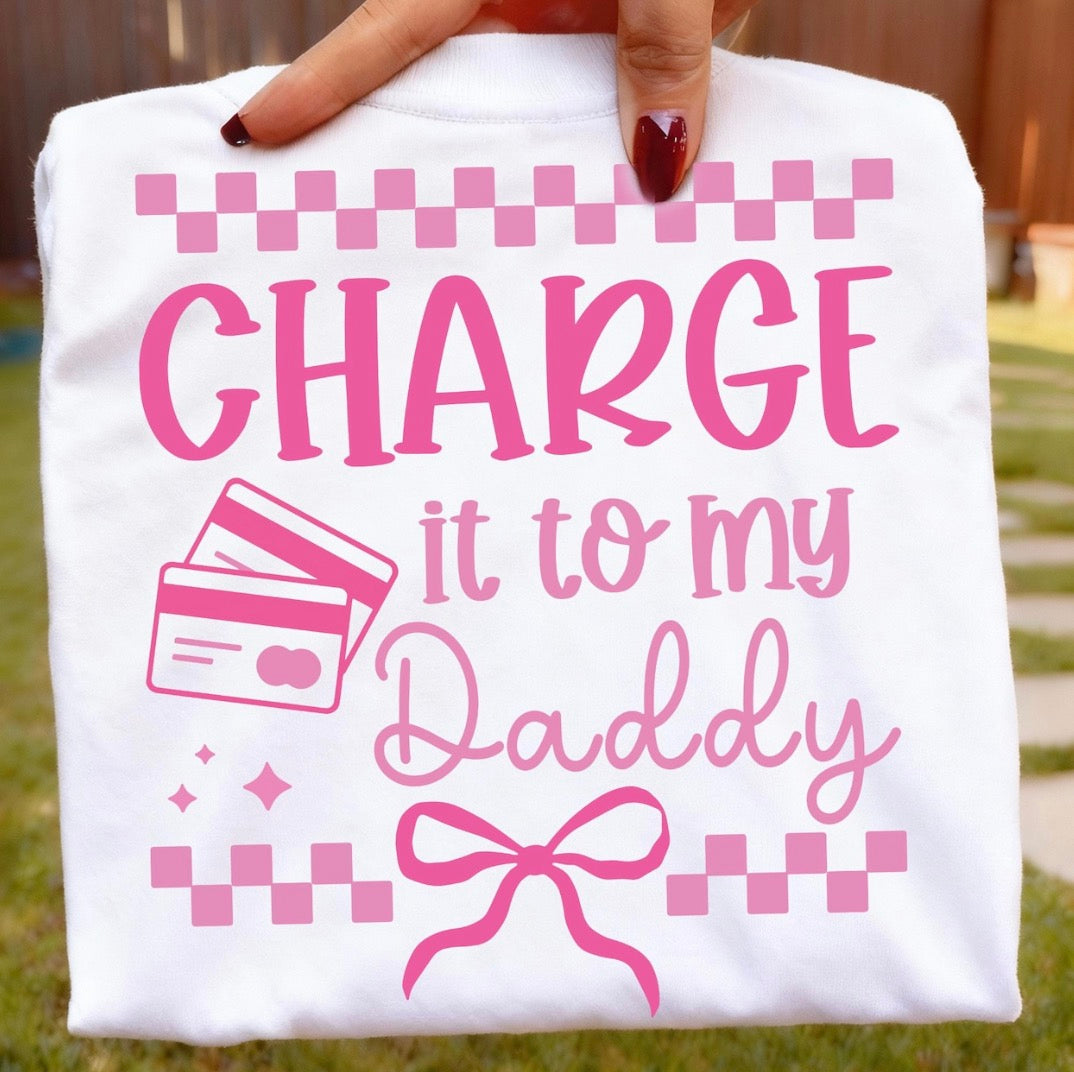 Charge It To My Daddy Graphic Tee | Funny Coquette Kids Shirt | Trendy Girls Boutique Tee