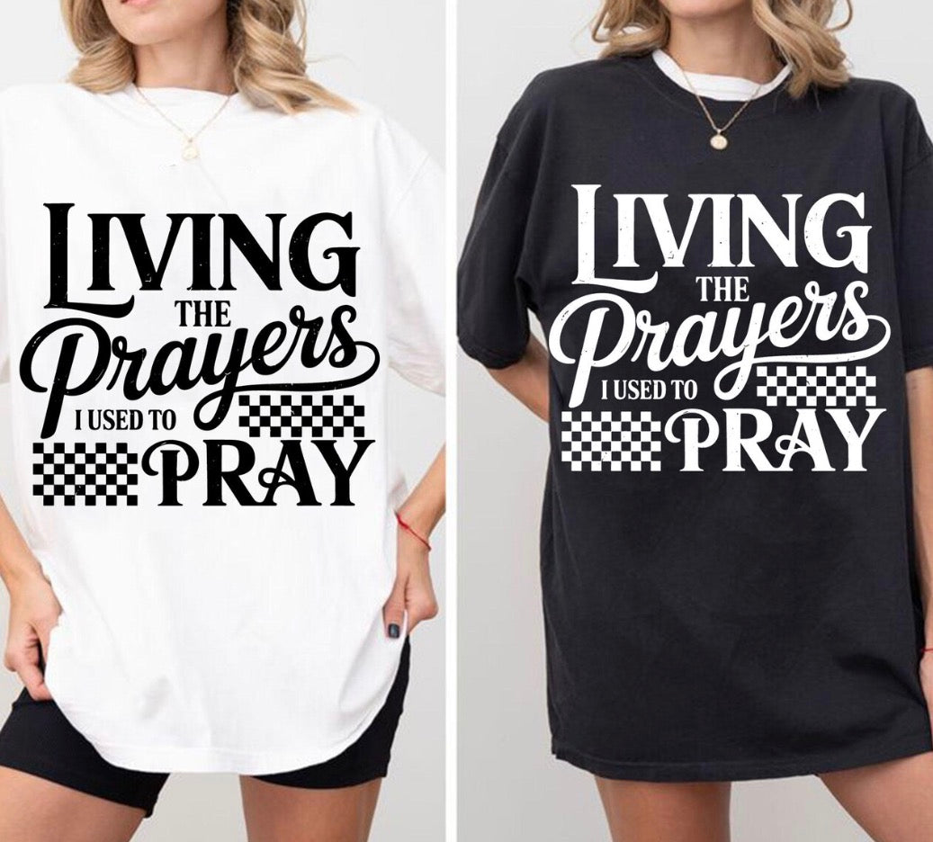 Living the Prayers I Used to Pray T-Shirt - Christian Graphic Tee - Faith-Based Testimony Shirt - Religious Gift for Her - Gildan Heavy Cotton