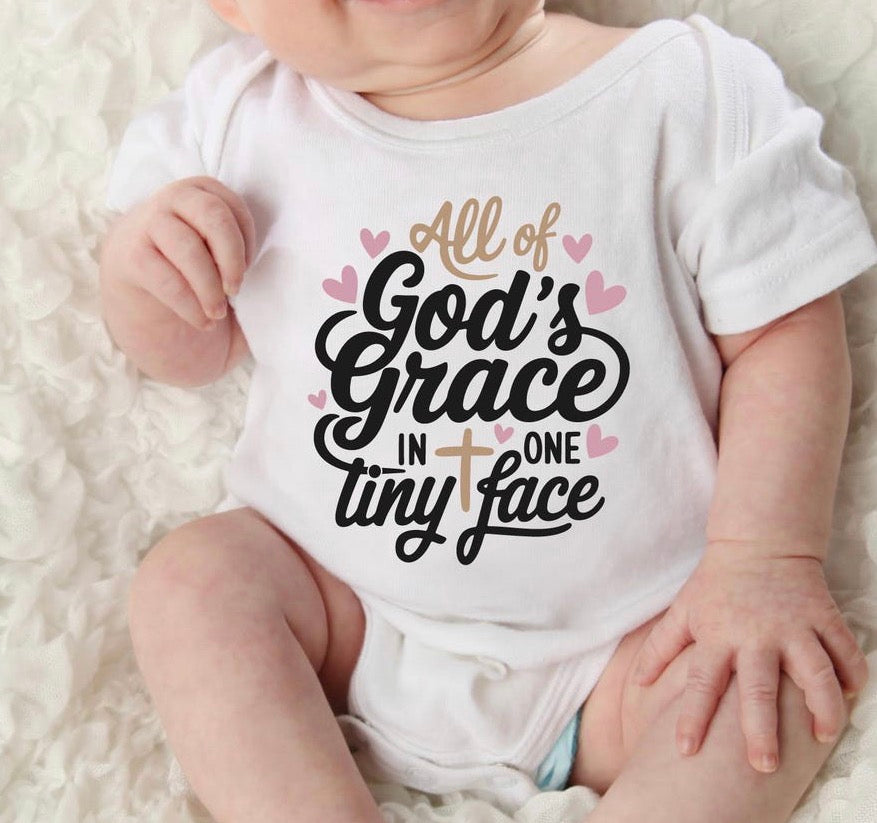 All of God’s Grace in One Tiny Face | Bella + Canvas Triblend Baby Bodysuit | Christian Baby Onesie