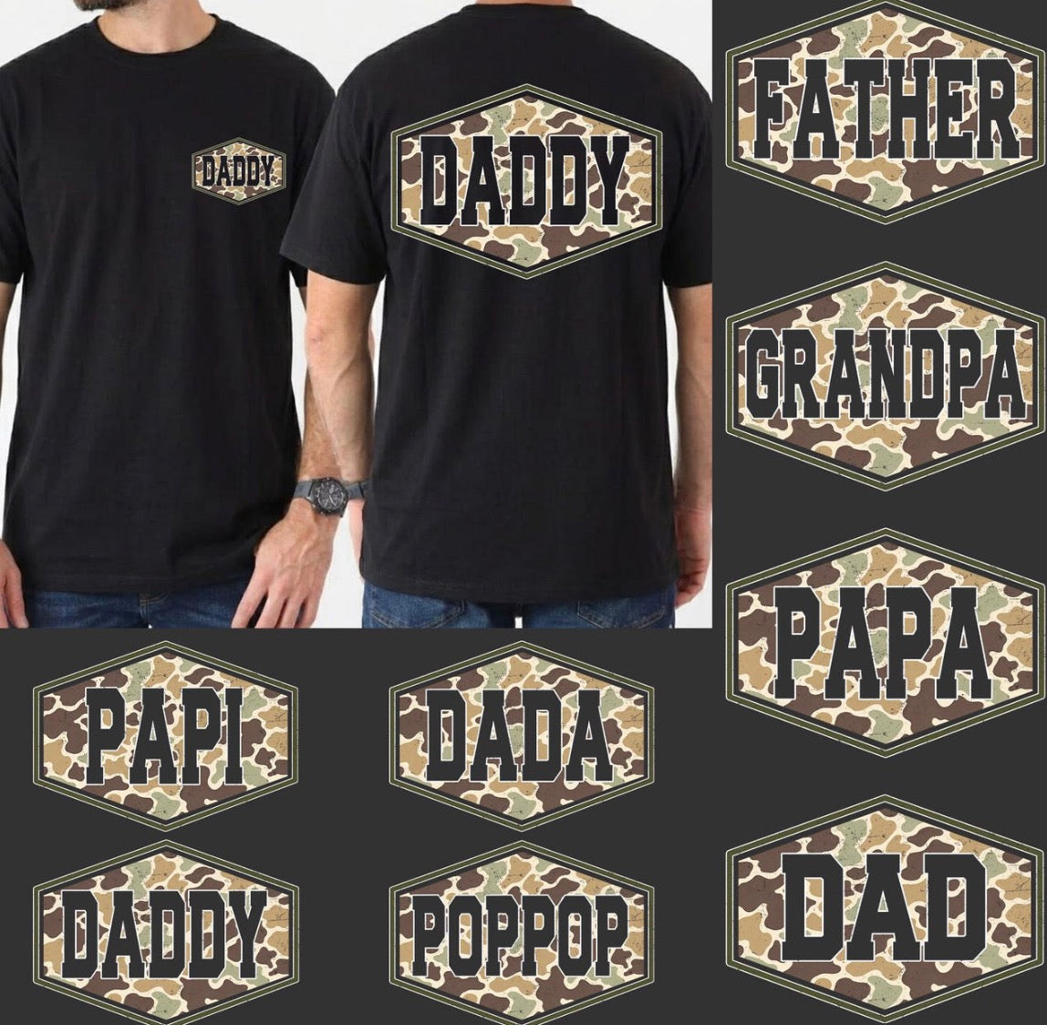 Custom Camo Dad Shirt | Personalized Daddy, Dad, Papa, Grandpa, PopPop Graphic Tee | Father’s Day Gift