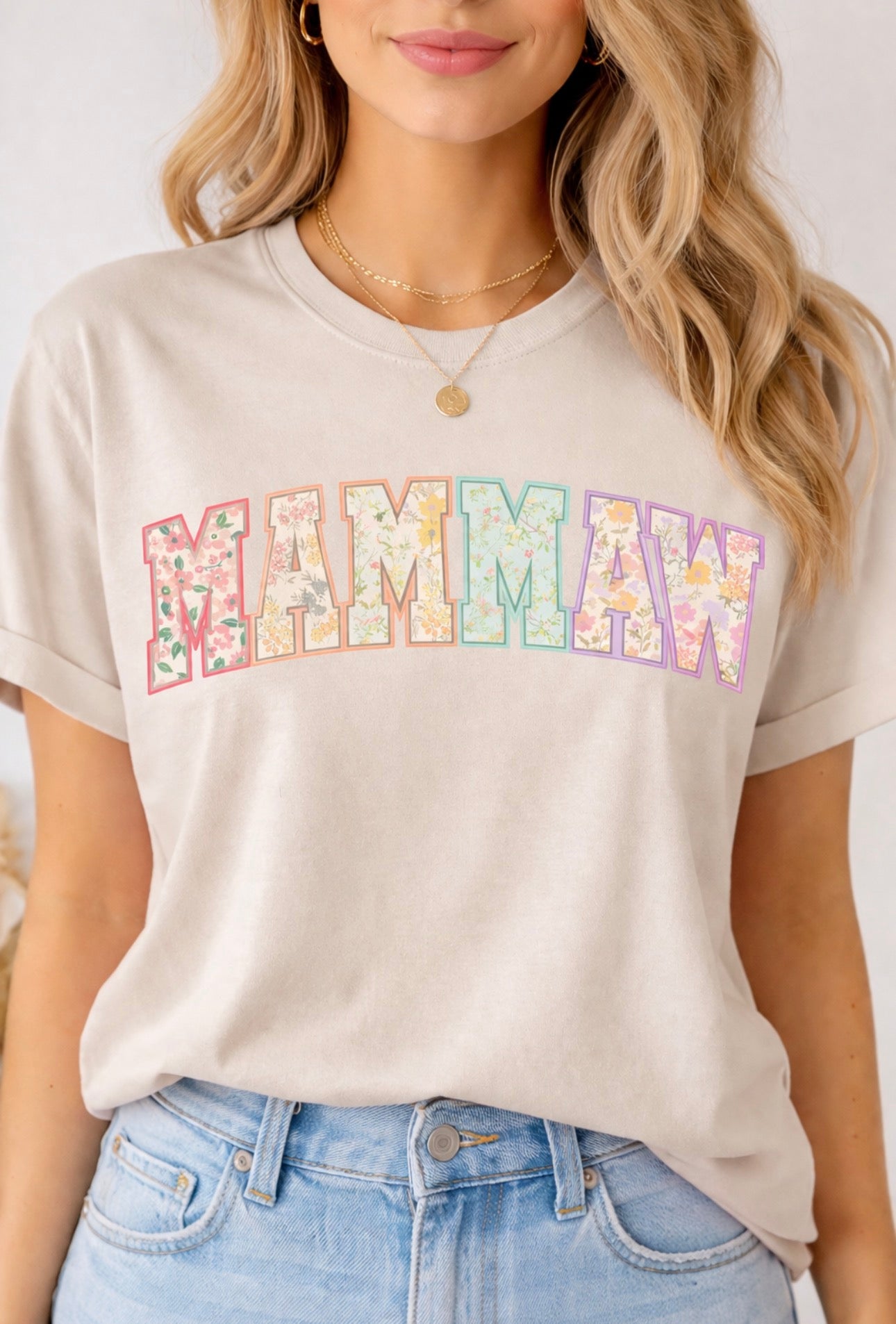 MAMMAW Floral Graphic Tee – Pastel Vintage Style Shirt | Comfort Colors & Gildan Options