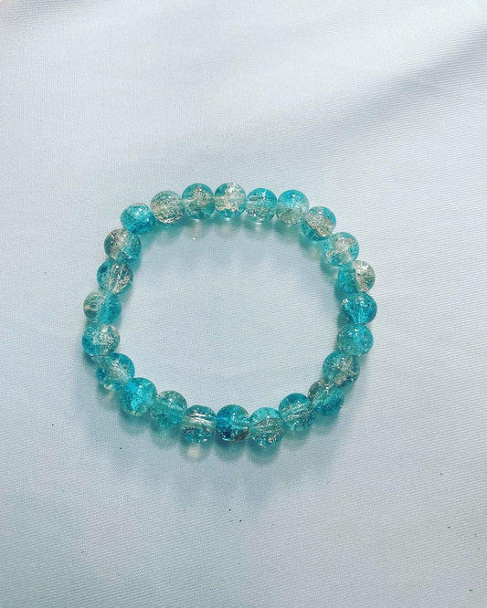 Beach Breeze Cracked Glass Stretch Bracelet - Ocean Blue & Sparkling Clear