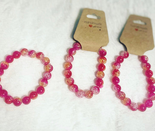 Vibrant Pink & Orange Crackle Bead Bracelets