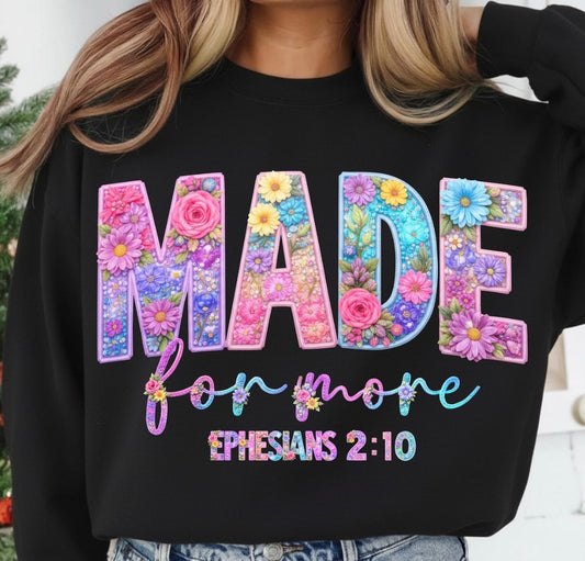 Made For More Christian women’s inspirational apparel including Gildan Softstyle t-shirt, Comfort Colors t-shirt and long sleeve, Gildan crewneck sweatshirt, and Hanes hoodie – faith-based motivational graphic design for women
